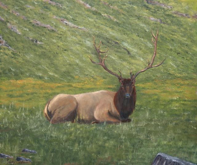 <B>Chaînon Parker - Vue Nord Est (1)</B> <BR>Parc national Banff, Alb. <BR>Huile sur toile  <BR>38.1 cm x 76.2 cm  (15