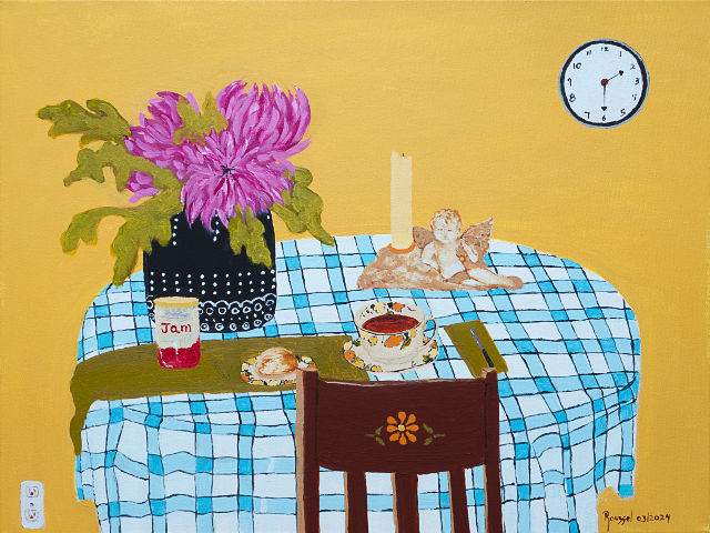 <B>Time for Tea</B> <BR>Acrylic on canvas <BR>45.72 cm x 60.96 cm  (18