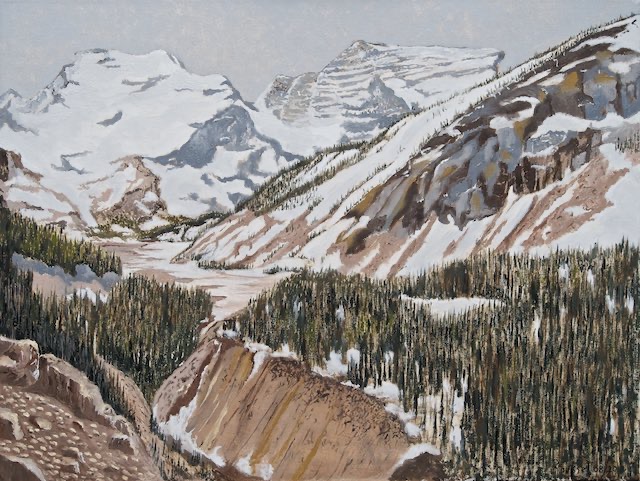 <B>Red Canoe</B>  <BR>Lake Louise, Alta.  <BR>Oil on canvvas  <BR>45.72 cm x 60.96 cm  (18
